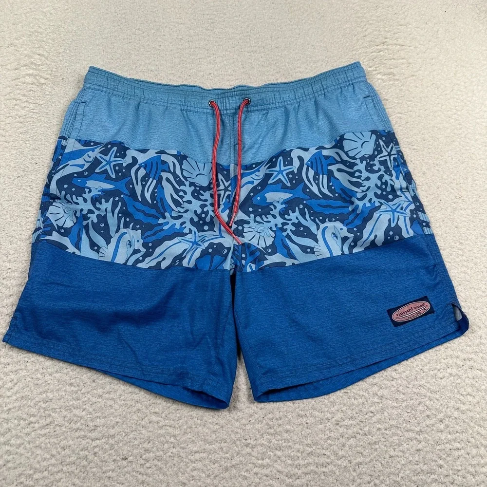 Vineyard Vines  Swim‎ Trunks Mens Medium Drawstring Lined Swimming Stretch Blue